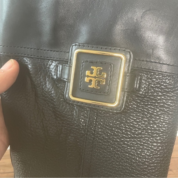 Tory Burch black grained leather riding boots zip up knee high boots vintage - Picture 12 of 16